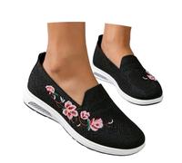 Zapatos ortopédicos bordados para mujer, de malla transpirable, sin cordones, ligeros, para el trabajo, para caminar, viajar, senderismo, talla 3-11, Black, 37 EU