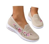 Zapatos ortopédicos bordados para mujer, de malla transpirable, sin cordones, ligeros, para el trabajo, para caminar, viajar, senderismo, talla 3-11, Khaki, 37 EU