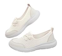 Zapatos ortopédicos cómodos de malla con suela suave para mujer, zapatos cómodos para caminar, tenis antideslizantes para verano 2025, White, 40.5 EU