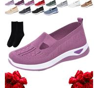 Zapatos ortopédicos cómodos transpirables y antideslizantes para caminar, de malla de verano, parte inferior suave, para mujeres mayores, zapatos ligeros para caminar con soporte de arco, Purple, 0 UK