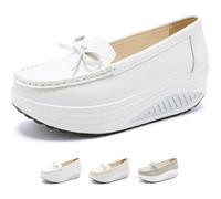Zapatos ortopédicos de cuero con plataforma y tacón de cuña para mujer, mocasines de cuña cómodos, puntera redonda, suela suave, zapatos para caminar, White, 36 EU