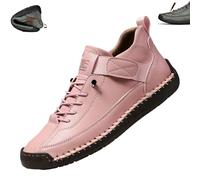 Zapatos ortopédicos de cuero hechos a mano para mujer, cómodos, suaves, cómodos, informales, hechos a mano, botas ortopédicas para caminar, soporte para el arco, Pink, 36 1/3 EU