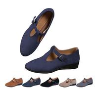 Zapatos ortopédicos de suela gruesa para mujer, estilo retro, puntiagudo, tacón de cuña Mary Janes, con correa de hebilla en el tobillo, zapatos casuales para uso diario de negocios, Blue, 43 EU