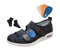 Zapatos Ortopédicos De Verano Para Hombre Transpirables Ajustables Y De Malla Hueca Para Edema Diabético, Zapatos Cómodos Extra Anchos Recuperación Edemas Y Artritis Tras Cirugía(Black Gray,45 EU)