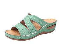 Zapatos Ortopedicos Mujer Verano Zapatillas Casa Sandalias de Tacón Con Punta Abierta Y Gruesa Para Mujer de Talla Grande Con Bordado Multicolor Para Sandalias Sport Zapatos (Green 45)