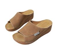 Zapatos ortopédicos para mujer con soporte para arco - Sandalias de cuña de piel sintética - Zapatillas de punta abierta - Espalda sin espalda - Sandalias de playa cómodas, marrón, 39 EU
