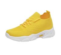Zapatos ortopédicos para mujer, de ajuste ancho, con cordones, de malla, ligeros, transpirables, de cuña, para correr, informales, antideslizantes, para caminar, con soporte de arco, tenis, Amarillo