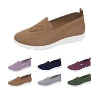Zapatos ortopédicos tejidos de suela suave para mujer, malla de punto transpirable, parte superior ahuecada, a la moda, planos, antideslizantes, cómodos, ligeros, casuales, flexibles, Brown, 39.5 EU