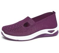 Zapatos ortopédicos tejidos transpirables y suaves para mujer, zapatos de espuma con soporte de arco, tenis casuales, morado oscuro, 41 EU