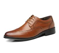 Zapatos Oxford Brogue para hombre con punta de ala de piel sintética con cordones, calzado clásico perforado, elegante, casual, vintage, Derbies, Brown, 39 EU
