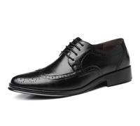 Zapatos Oxford Brogue para hombre con punta de ala de piel sintética con cordones, calzado clásico perforado, elegante, casual, vintage, Derbies, Black, 43.5 EU