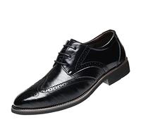 Zapatos Oxford clásicos con cordones para hombre, de piel sintética, estilo vintage, elegantes, informales, para boda, Black, 43.5 EU