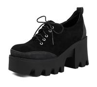 Zapatos Oxford con Plataforma de tacón para Mujer Punta Cuadrada Estilo Punk Cordones Plataforma Gruesa de 4 cm y tacón Ancho Diseño Bicolor Inspirado en Brogue Casual,Negro,41 EU