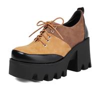 Zapatos Oxford con Plataforma de tacón para Mujer Punta Cuadrada Estilo Punk Cordones Plataforma Gruesa de 4 cm y tacón Ancho Diseño Bicolor Inspirado en Brogue Casual,Marrón,42 EU