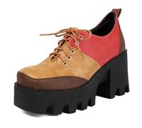 Zapatos Oxford con Plataforma de tacón para Mujer Punta Cuadrada Estilo Punk Cordones Plataforma Gruesa de 4 cm y tacón Ancho Diseño Bicolor Inspirado en Brogue Casual,Amarillo,41 EU
