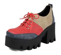 Zapatos Oxford con Plataforma de tacón para Mujer Punta Cuadrada Estilo Punk Cordones Plataforma Gruesa de 4 cm y tacón Ancho Diseño Bicolor Inspirado en Brogue Casual,Rojo,42 EU