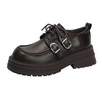 Zapatos Oxford con Plataforma Mujer, Suela Gruesa 5 cm Cordones, Mocasines Informales Punta Redonda Doble Hebilla para Estilo Urbano,Marrón,40 EU
