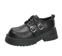 Zapatos Oxford con Plataforma Mujer, Suela Gruesa 5 cm Cordones, Mocasines Informales Punta Redonda Doble Hebilla para Estilo Urbano,Negro,40 EU