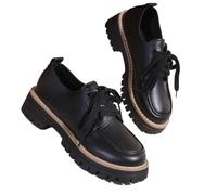 Zapatos Oxford de charol para mujer, mocasines con cordones para negocios | Mocasines de vestir con suela de lengüeta de punta redonda, antideslizantes, tacón grueso, zapatos de vestir de oficina de