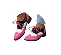 Zapatos Oxford de dos tonos con cordones para mujer, punta de ala, tacón grueso, charol, vintage, con cordones, dos tonos, zapatos Oxford de piel sintética, parte superior baja, suela de goma