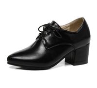 Zapatos Oxford de tacón Bloque para Mujer Punta Cerrada Cuero PU con Cordones para Trabajo y Ocasiones Especiales Tacón Medio,Negro,45 EU