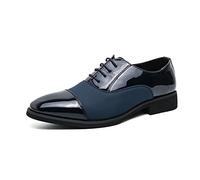Zapatos Oxford de vestir for hombre, con cordones, dos tonos, de retazos, con puntera en bloque, tacón de bloque de cuero sintético, suela de goma antideslizante, parte superior baja for graduación (