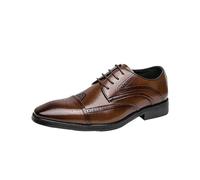 Zapatos Oxford Formales Semi Brogue for Hombre, Piel sintética, for Exteriores, clásicos, con Cordones, Punta Puntiaguda, for Trabajo, Antideslizantes, caña Baja y tacón Bloque.(Brown,39 EU)