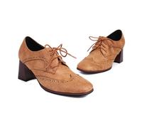Zapatos Oxford para mujer, con plataforma, vintage, para fiesta, tacón de bloque, con cordones, pies anchos, cómodos, para negocios, elegantes, para silla de montar, marrón, 42 EU