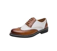 Zapatos Oxford Vestir con Punta ala en Dos Tonos for Hombre, Cuero Italiano, cómodos, ortopédicos, Punta Redonda, con Cordones, for Negocios, Trabajo, Oficina, Antideslizantes.(Brown,40 EU)