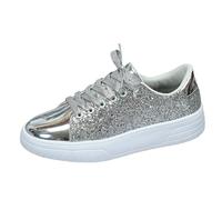 Zapatos para caminar para mujer del Reino Unido, tenis suaves para mujer, tenis clásicos casuales con cordones, zapatos de fiesta inteligentes y brillantes con purpurina, ligeros, cómodos, para