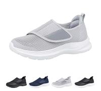 Zapatos para diabéticos para mujer, zapatillas ajustables, transpirables, ajustables, zapatos para caminar, zapatos informales, cómodos, antideslizantes, para personas mayores, hinchazón del pie, gris