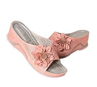 Zapatos para diabéticos para mujer, zapatos informales cómodos para mujer, punta abierta, tacón de cuña hueco, sandalias para mujer, botines de invierno, Rosa., 40 EU