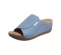 Zapatos para mujer con estribo de pie del Reino Unido, tacón inclinado, romanos, ligeros, gruesos, informales, puntera abierta, pantuflas de San Valentín para mujer, azul celeste, 40.5 EU