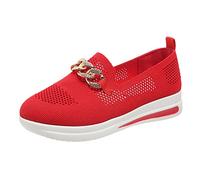 Zapatos para mujer, elegantes, planos, informales, para mujer, de malla, transpirables, modernos, suaves, cómodos, resistentes al desgaste, para mujer, de un solo color, rojo, 39 EU