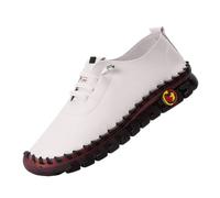 Zapatos para mujer, elegantes, planos, informales, para mujer, de piel, suela plana, para caminar, de un solo color, con cordones, transpirables, cómodos, para primavera, Blanco, 39 EU