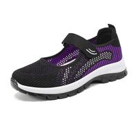 Zapatos para mujer, transpirables, informales, para caminar, senderismo en la vida cotidiana, cómodas, antideslizantes, planas con cierre de, Negro , 37 EU