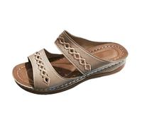 Zapatos Para Mujer Zapatillas Casual Sandalias de Encaje Abierto Bordadas con Tacón de Cuña para el Uso Diario, Zapatos Cómodos Zapatos Para Plantillas Adecuado Mujer, caqui, 41 EU