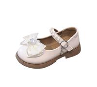 Zapatos para niñas de 9 años, primavera y otoño, zapatos de moño a la moda, suela suave, zapatos de piel para niños pequeños y medianos, zapatos iluminados para niños grandes, White, 31 EU