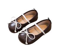 Zapatos para niñas, zapatos para niños, suela no suave, zapatos de cuero con lazo, sandalias individuales para niñas grandes, talla 2, Brown, 12 UK Child XX-Narrow
