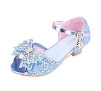 Zapatos para niños con sandalias brillantes, zapatos de tacón alto con lazo, zapatos iluminados, Blue, 34 EU