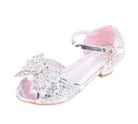 Zapatos para niños con sandalias brillantes, zapatos de tacón alto con lazo, zapatos iluminados, Silver, 28.5 EU