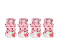 Zapatos para perros Calzoncillos de lona transpirable Lindas botas para perros de fresa para perros pequeños Teddy Bichon Pomerania Pet Protector con suela antideslizante Forro en (4)