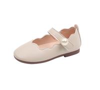 Zapatos pequeños de boca cuadrada para niñas, a la moda, perlas grandes, zapatos de color sólido, zapatos de baile suaves para niñas pequeñas, beige, 26 EU