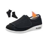 Zapatos Personas Mayores con Edema Diabético Al Aire Libre, Forro Polar De Felpa Ajustable para Fascitis Plantar para Hombre, Zapatillas Ligeras Antideslizantes con Ancho Partritis(Black,39 EU)