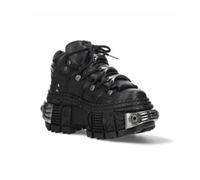 New Rock Zapato plataforma WALL M.WALL106-S10 para hombre y mujer de piel vacuno color negro con cordones suela PU-ULTRA plataforma 8 cm tacón 10 cm estilo rock urbano TALLA 44