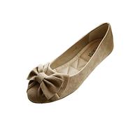 Zapatos planos casuales de gamuza para mujer, con puntera redonda, con lazo, cómodos, sin cordones, para boda, negocios, trabajo, oficina, zapatos de vestir, Khaki, 37.5 EU
