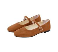 Zapatos planos clásicos Mary Janes, de ante sintético, minimalistas, con correa con hebilla, ideales para la escuela, trabajo, citas, paseos diarios, Brown, 36.5 EU