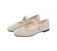 Zapatos planos clásicos Mary Janes, de ante sintético, minimalistas, con correa con hebilla, ideales para la escuela, trabajo, citas, paseos diarios, beige, 39.5 EU