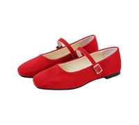 Zapatos planos clásicos Mary Janes, de ante sintético, minimalistas, con correa con hebilla, ideales para la escuela, trabajo, citas, paseos diarios, Red, 39.5 EU