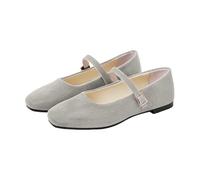 Zapatos planos clásicos Mary Janes, de ante sintético, minimalistas, con correa con hebilla, ideales para la escuela, trabajo, citas, paseos diarios, gris, 37.5 EU